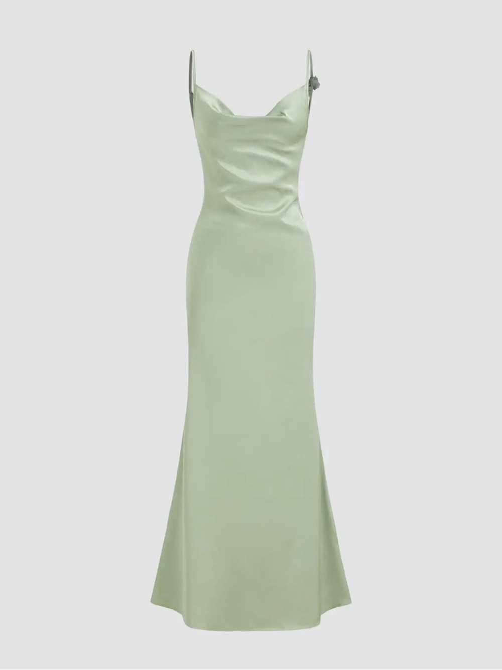 NWT Cider Satin Cowl Neck Dress in Light Sage 3D Floral Mermaid Maxi Dress